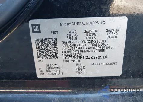 2018 Chevrolet Silverado K1500 Lt z USA, uszkodzony, nr VIN 1GCVKREC3JZ378916